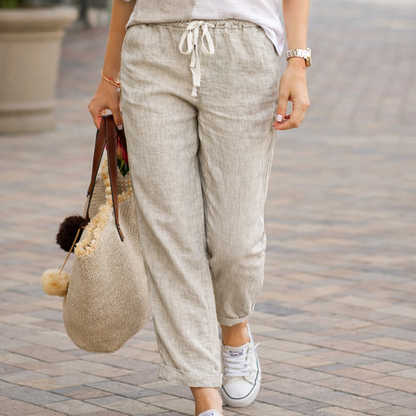 Linbukse dame med elastisk midje og snøring – LØVIA