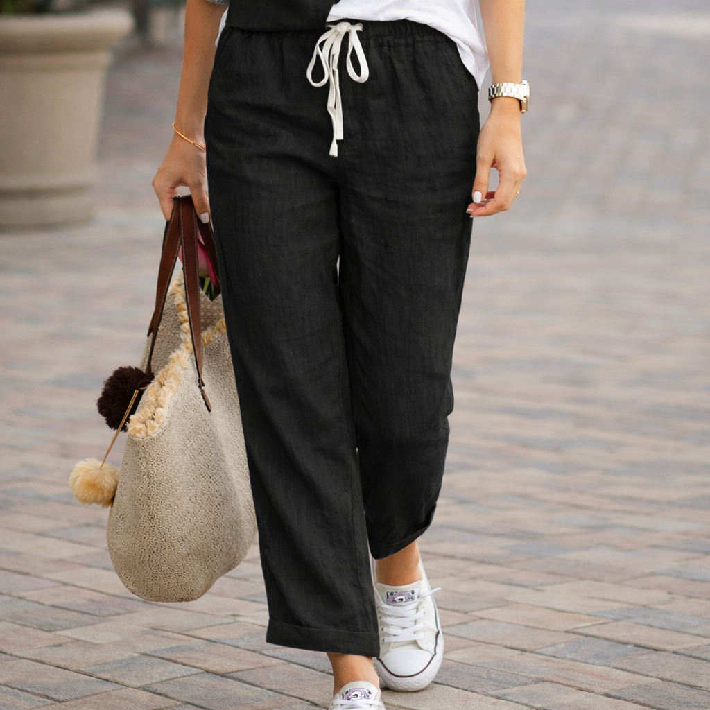 Linbukse dame med elastisk midje og snøring – LØVIA