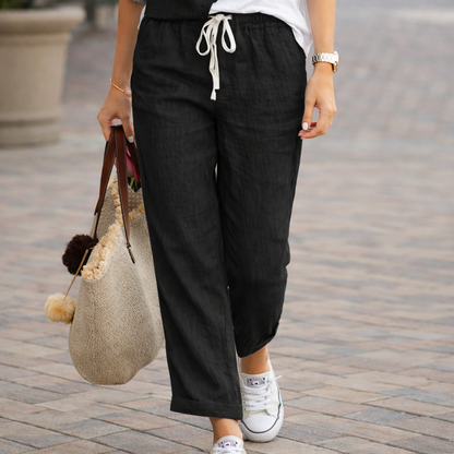 Linbukse dame med elastisk midje og snøring – LØVIA