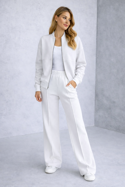 2-delt damesett med glidelåsjakke og vide bukser – komfortabel og moderne | LØVIA