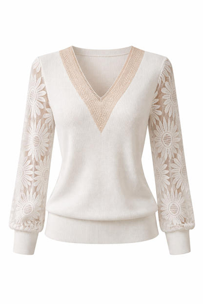 Blonde T-skjorte Dame med Blomsterermer | LØVIA