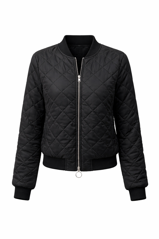 Svart Vattert Jakke Dame med Glidelås – LØVIA