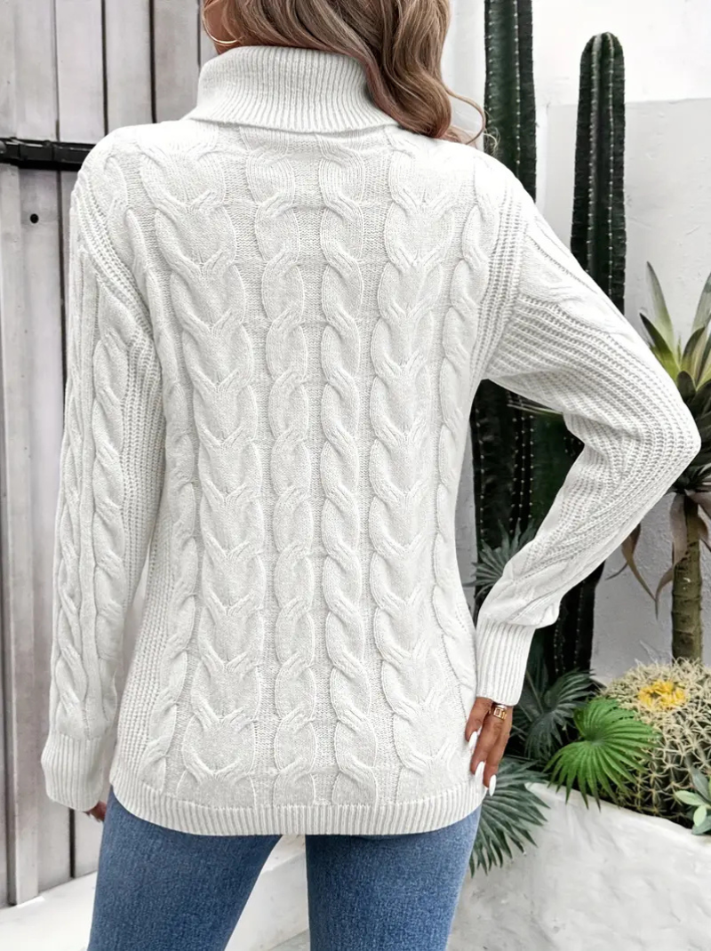 Kabelstrikket Høyhalset Genser Dame – LØVIA