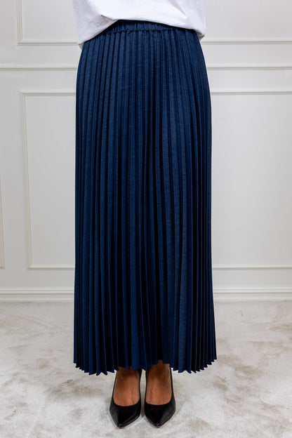 Cherriew Plisséskjørt i Mørk Denim