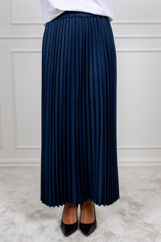 Cherriew Plisséskjørt i Mørk Denim