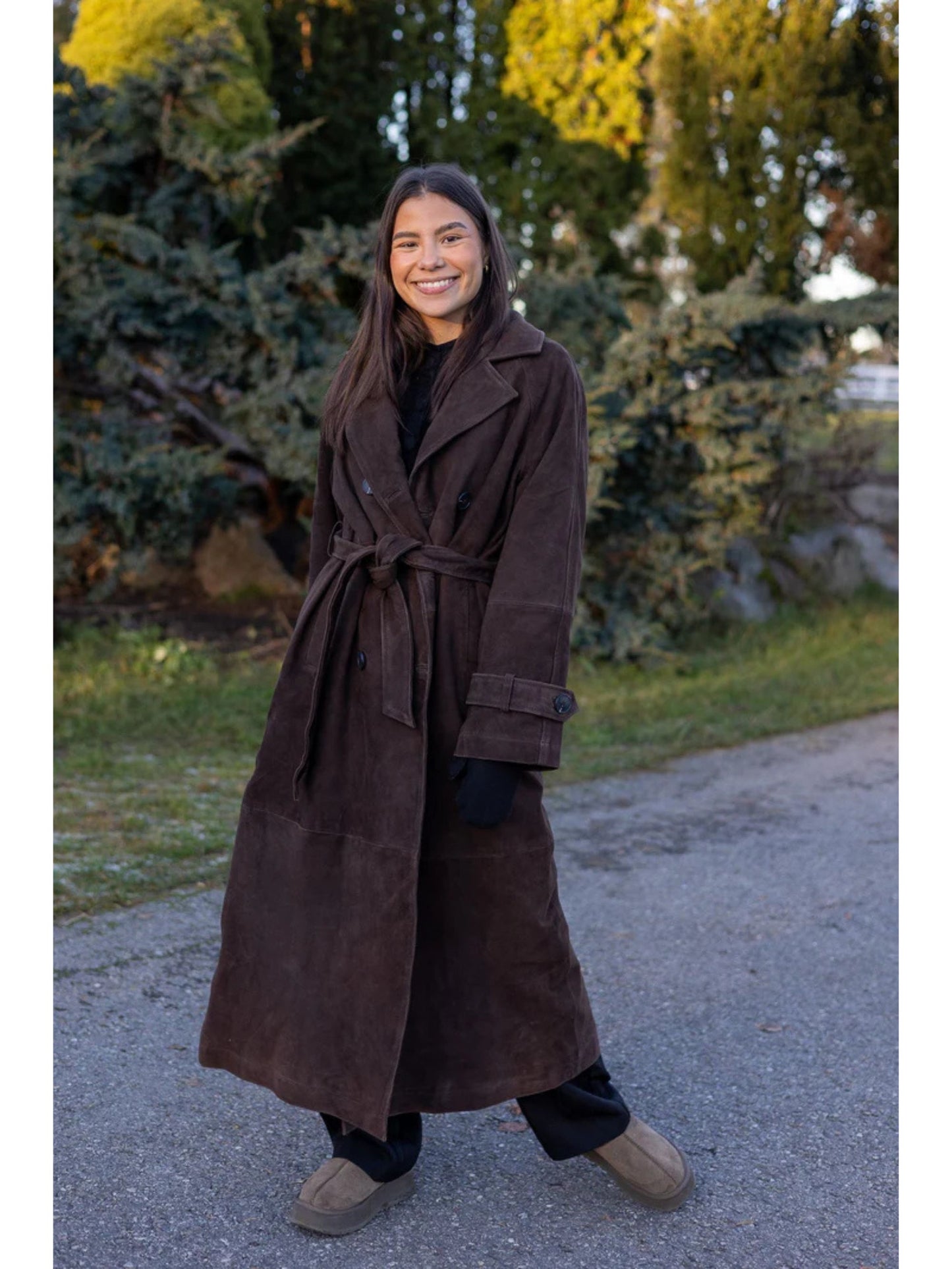 Lina Semsket Skinntrench i Brun