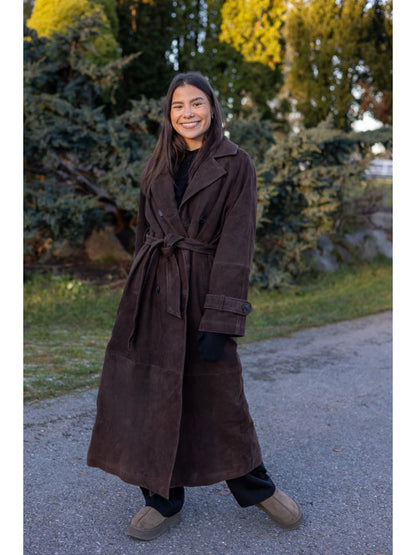 Lina Semsket Skinntrench i Brun