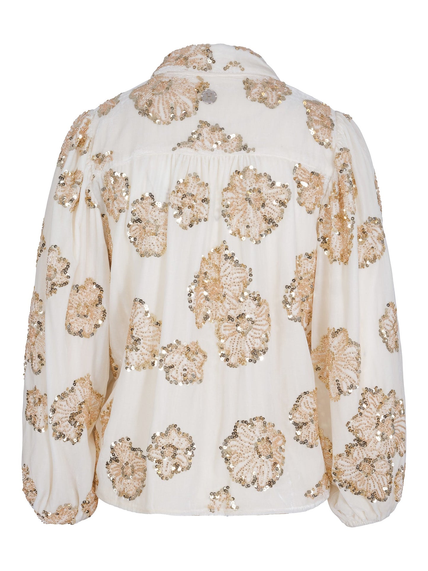 Fløyelsbluse dame med blomsterprint – Krem | LØVIA