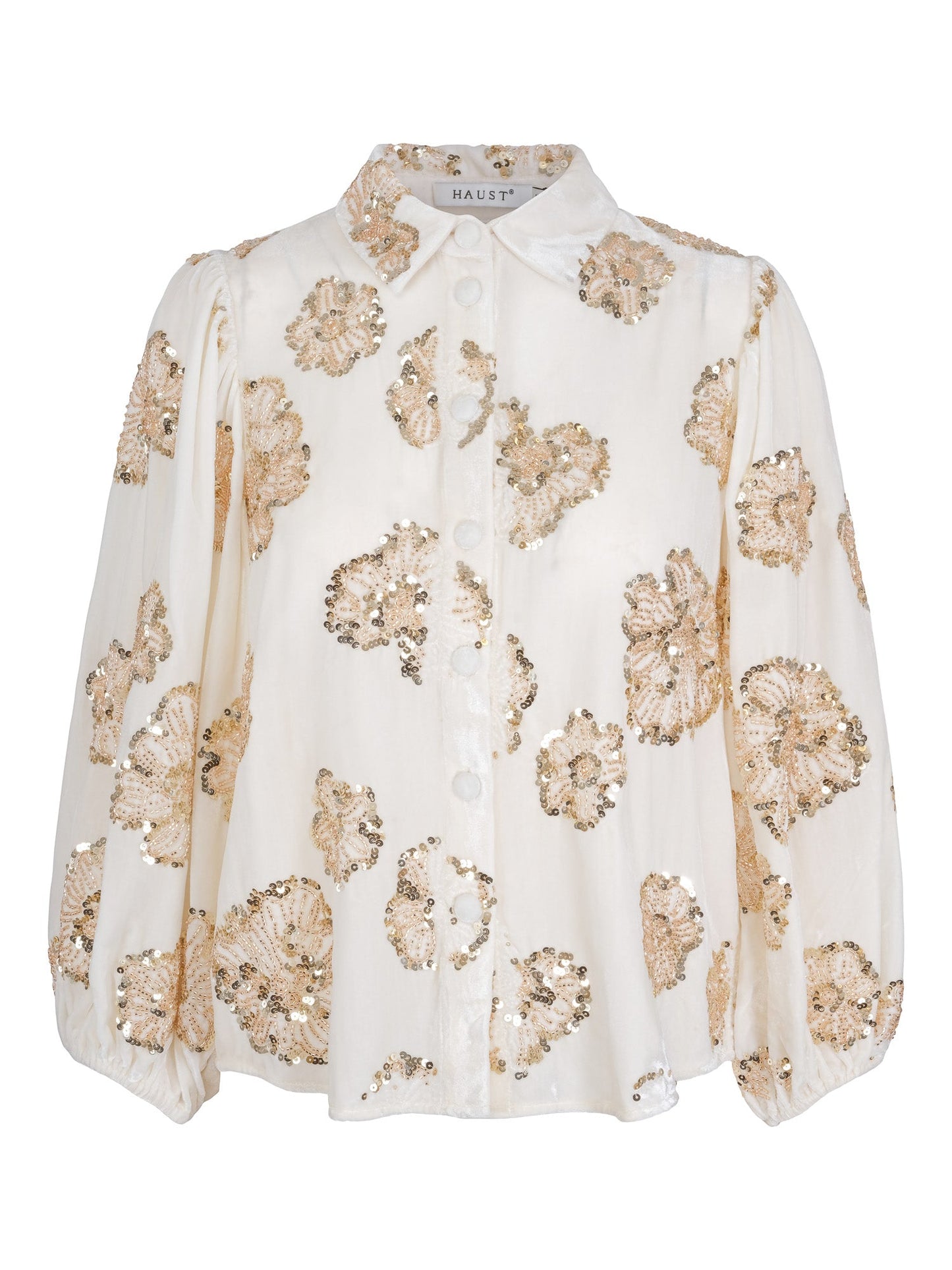 Fløyelsbluse dame med blomsterprint – Krem | LØVIA