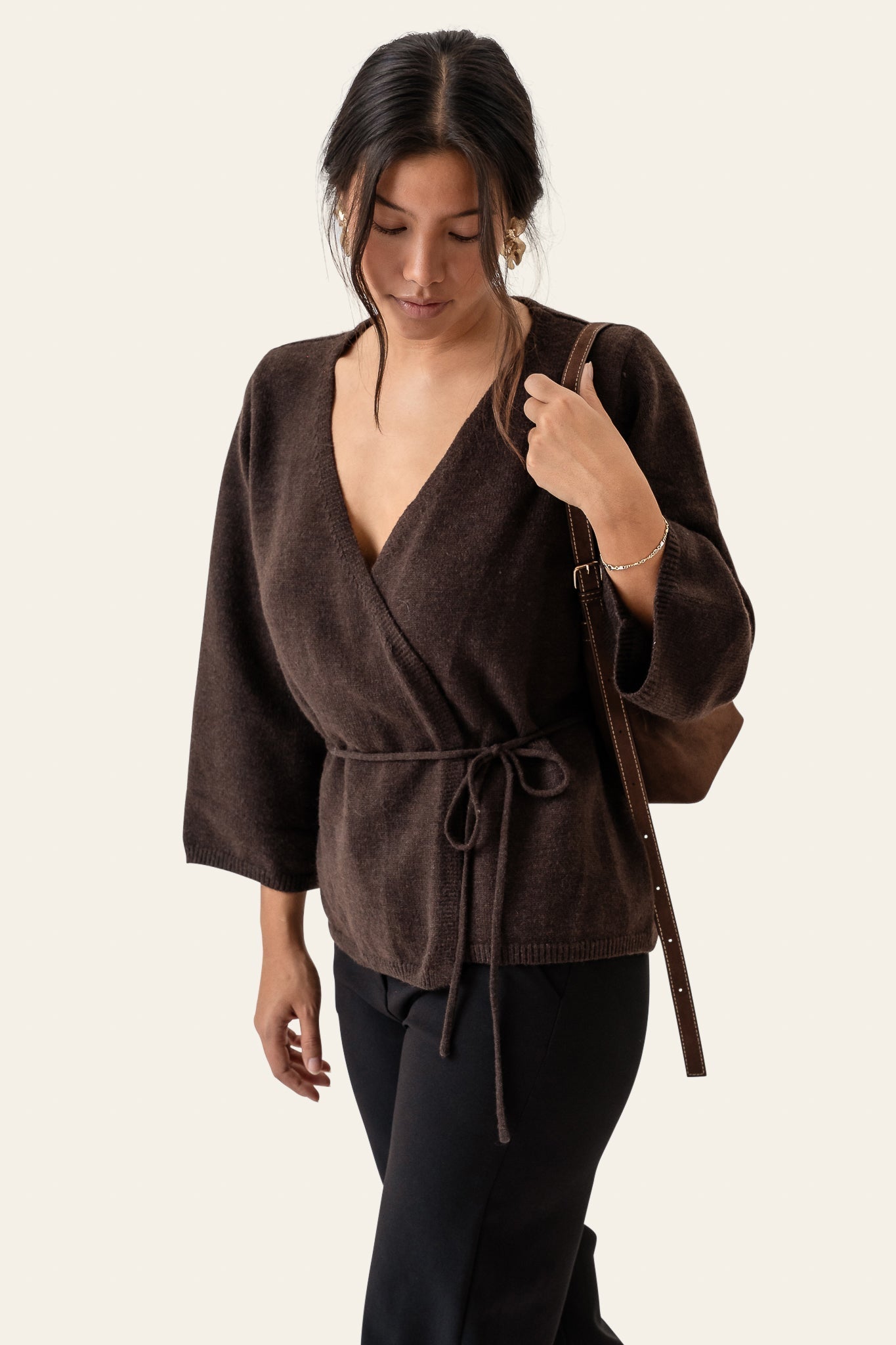 Anne omslags­cardigan – Mørk brun