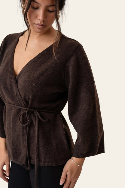 Anne omslags­cardigan – Mørk brun