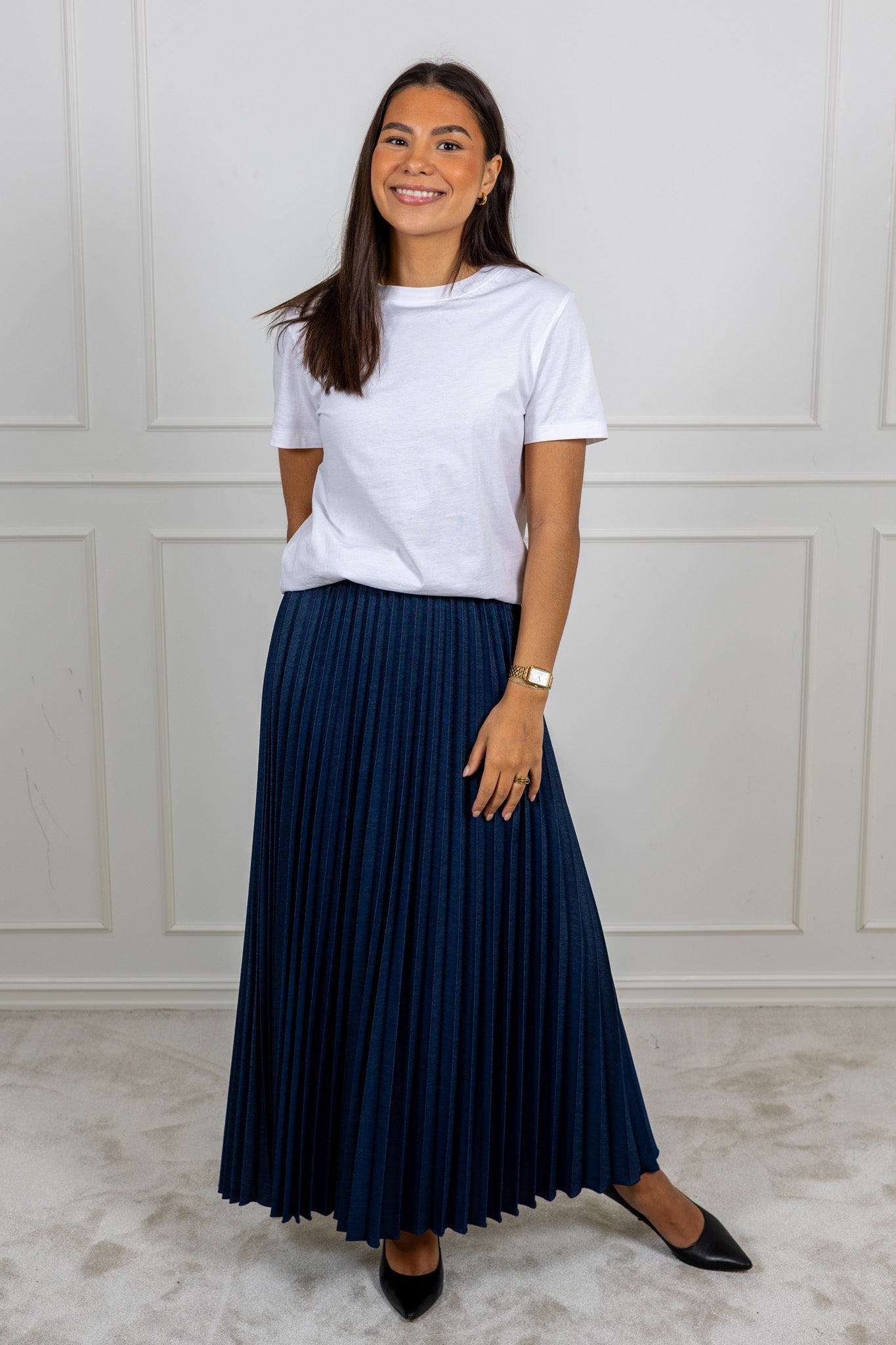 Cherriew Plisséskjørt i Mørk Denim