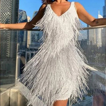 Selskapskjole med frynser – Elegant festkjole LØVIA