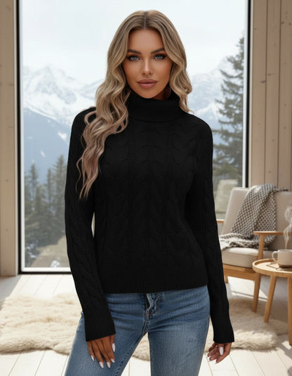 Kabelstrikket Høyhalset Genser Dame – LØVIA