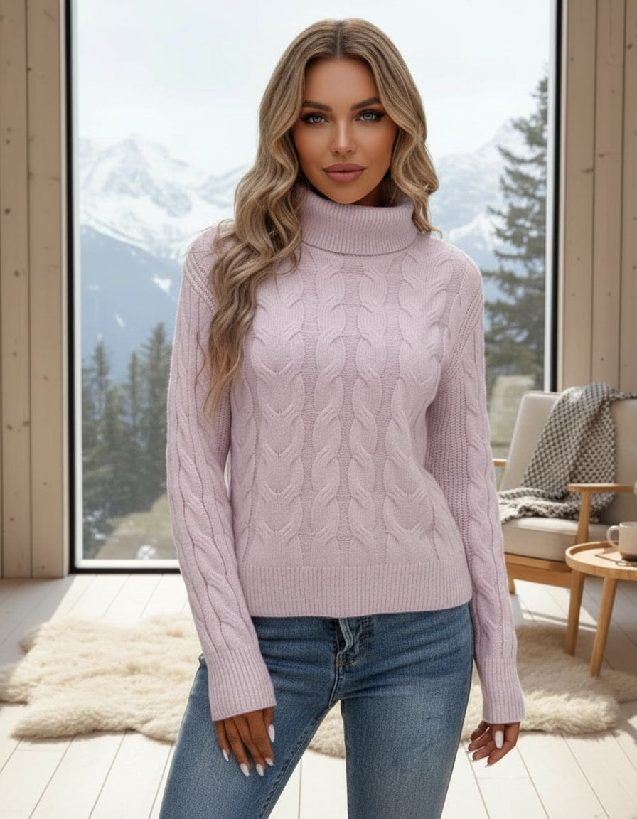 Kabelstrikket Høyhalset Genser Dame – LØVIA