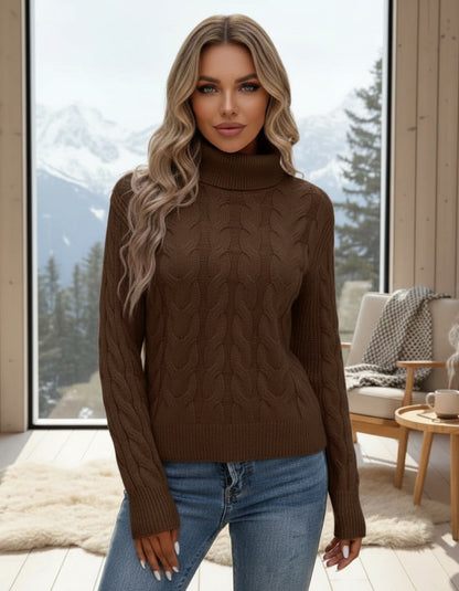 Kabelstrikket Høyhalset Genser Dame – LØVIA