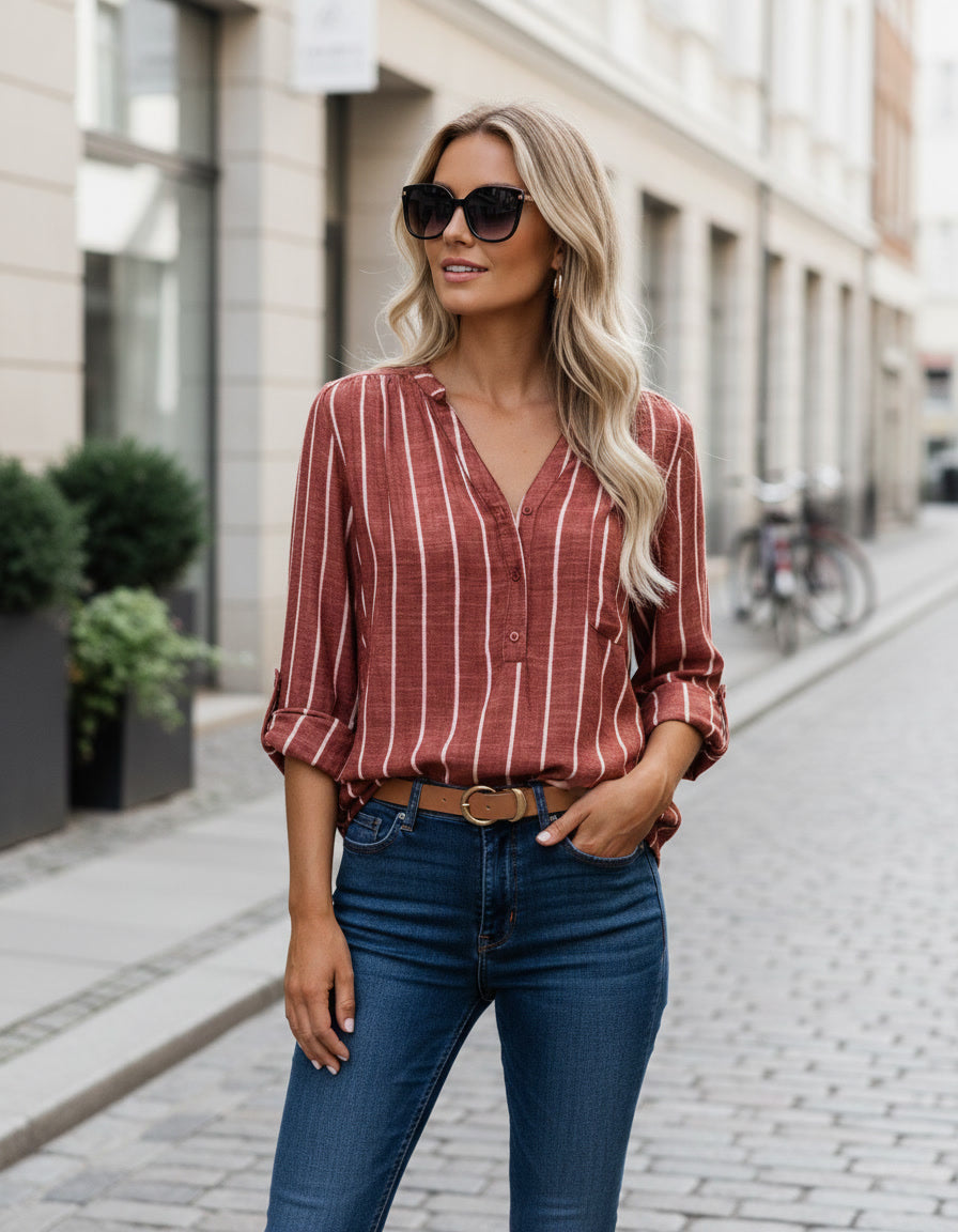 Stripete Sommerbluse Dame Elegant – LØVIA