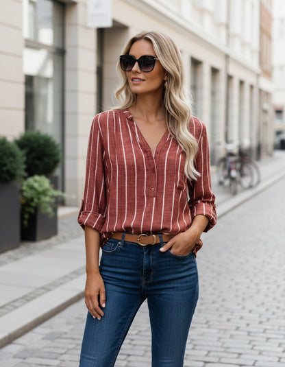 Stripete Sommerbluse Dame Elegant – LØVIA