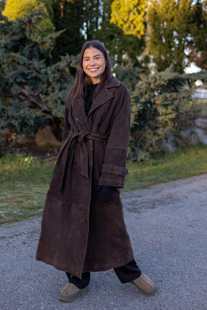 Lina Semsket Skinntrench i Brun